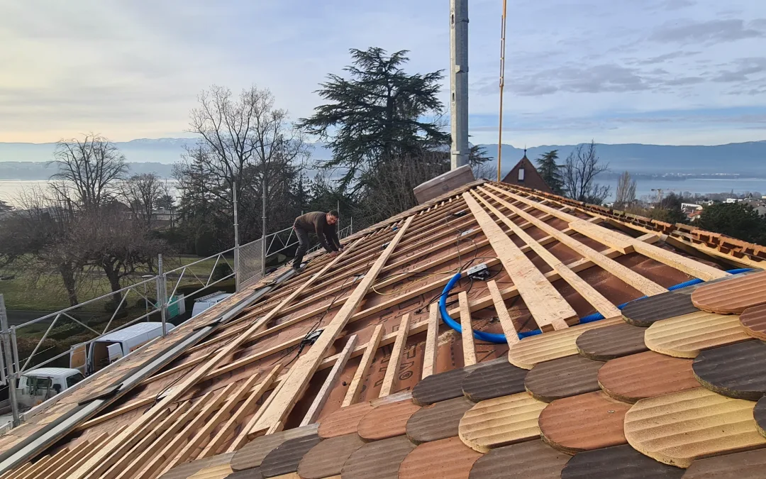 installation des panneaux sur un chantier a Vesenaz